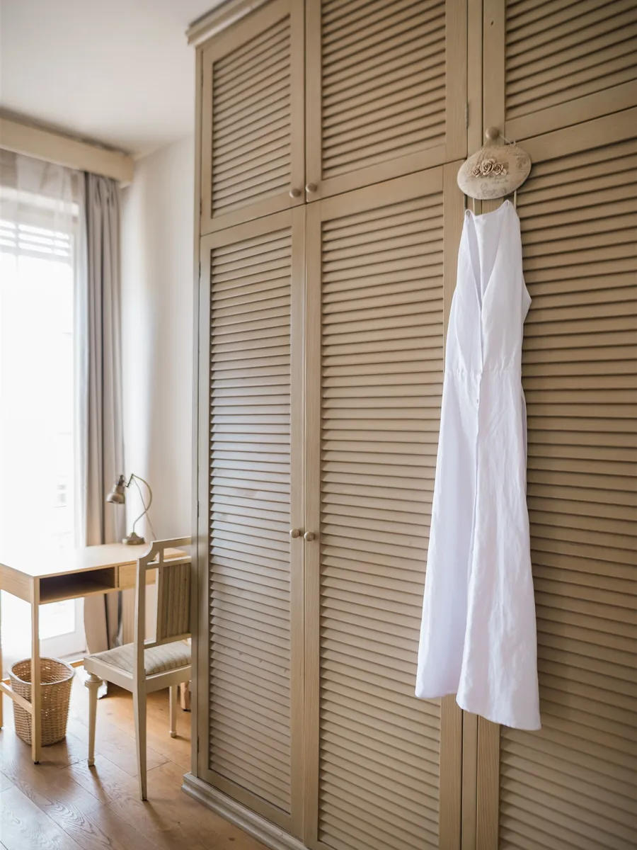 A white dress in an open closet — guide on how to organize a closet